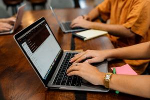 Collaborative Coworking Laptop Workspace